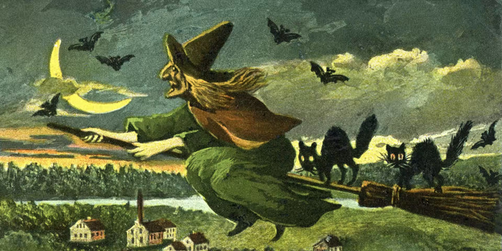 The Halloween Witch on her broom